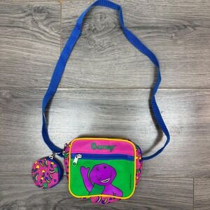 Vintage 1992 Barney the Dinosaur Crossbody Bag Neon Purple Green with Coin Purse
